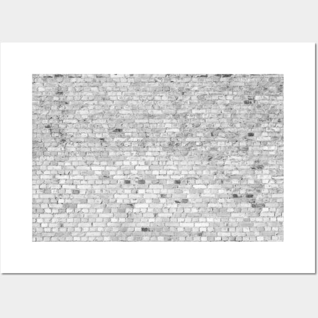 White Washed Brick Wall - Light White and Grey Wash Stone Brick Wall Art by podartist
